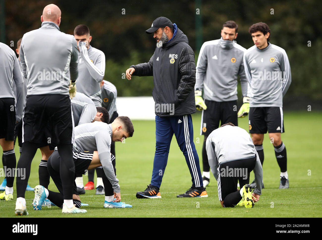 Wolverhampton Wanderers manager Nuno Espirito Santo (centre) during the training session at the Jack Hayward Training Ground, Wolverhampton. Stock Photo