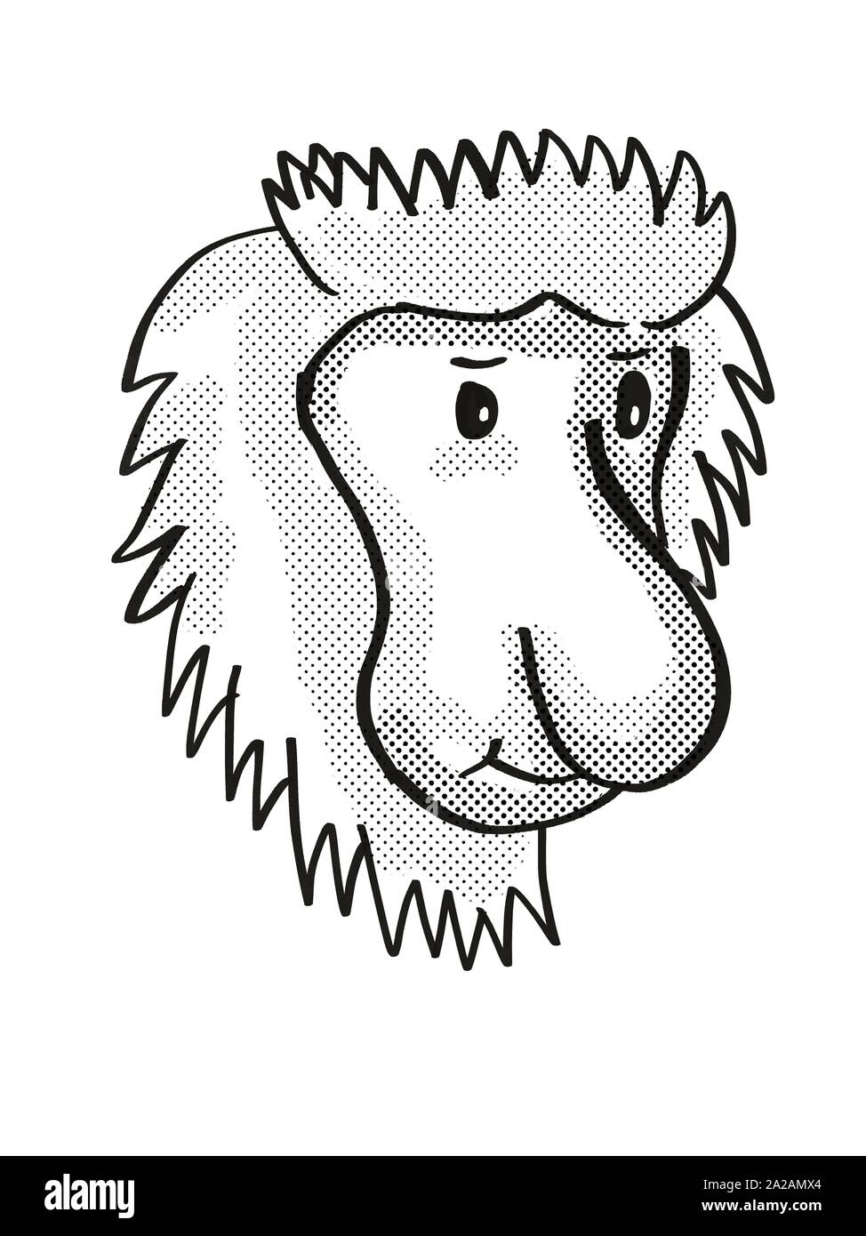 Retro cartoon mono line style drawing of head of a Proboscis Monkey, a medium-sized arboreal primate and endangered wildlife species on isolated white Stock Photo - Alamy Retro cartoon mono line style drawing of head of a Proboscis Monkey, a medium-sized arboreal primate and endangered wildlife species on isolated white Stock Photo - Alamy