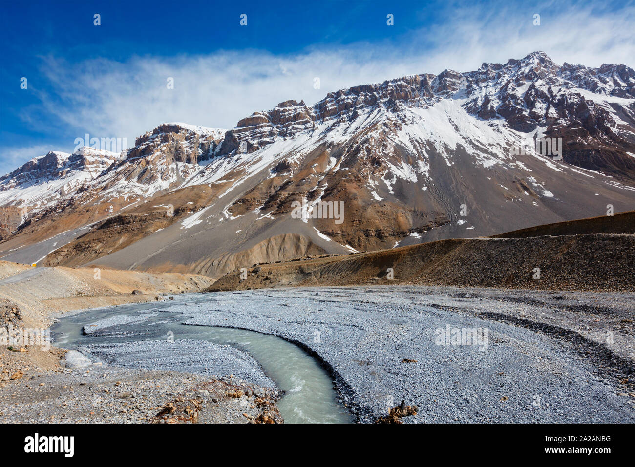 Spiti river in Spiti Valley in Himalayas Stock Photo