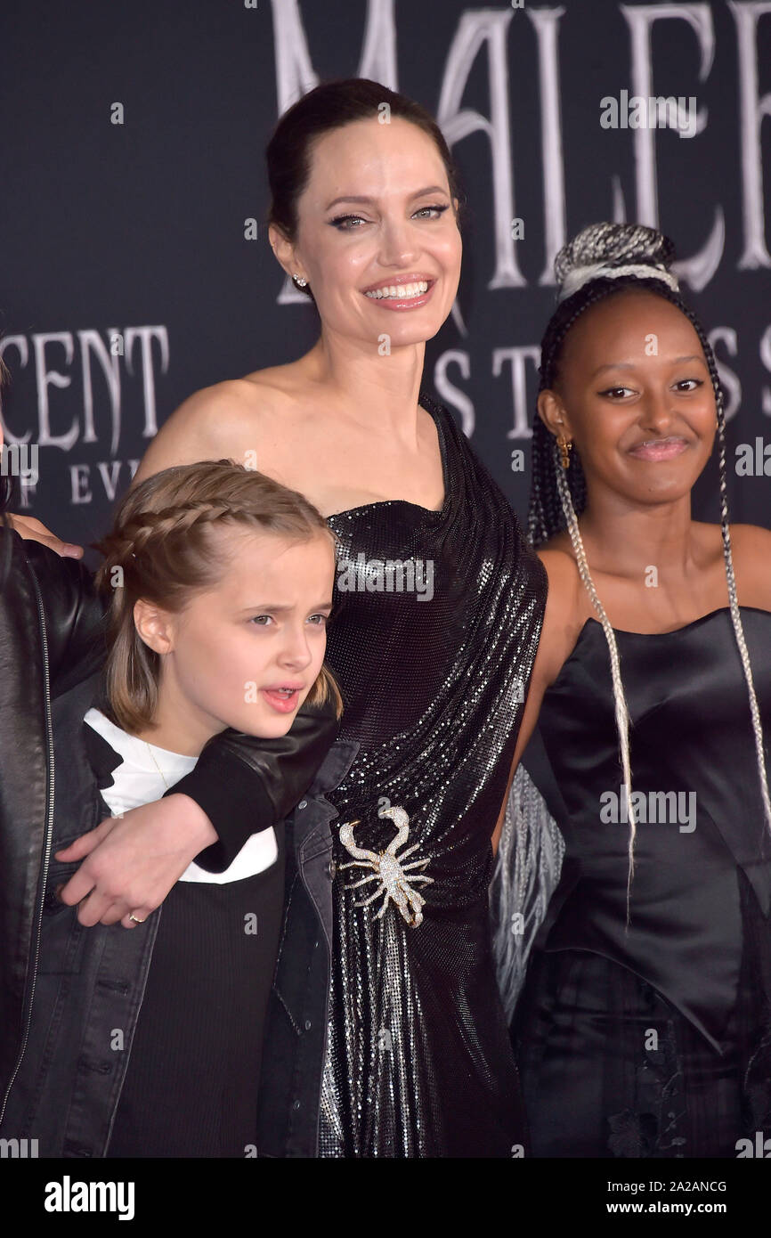 Vivienne Marcheline Jolie-Pitt, Angelina Jolie and Zahara Marley Jolie-Pitt at the world premiere of the movie 'Maleficent: Make the Dark/Maleficent: Mistress of Evil' at the El Capitan Theater. Los Angeles, 30.09.2019 | usage worldwide Stock Photo