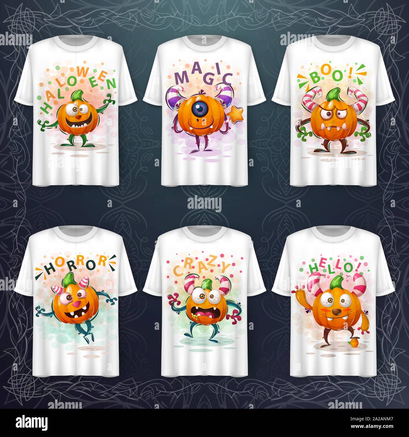Set pumpkin monster - mockup for your idea Stock Vector