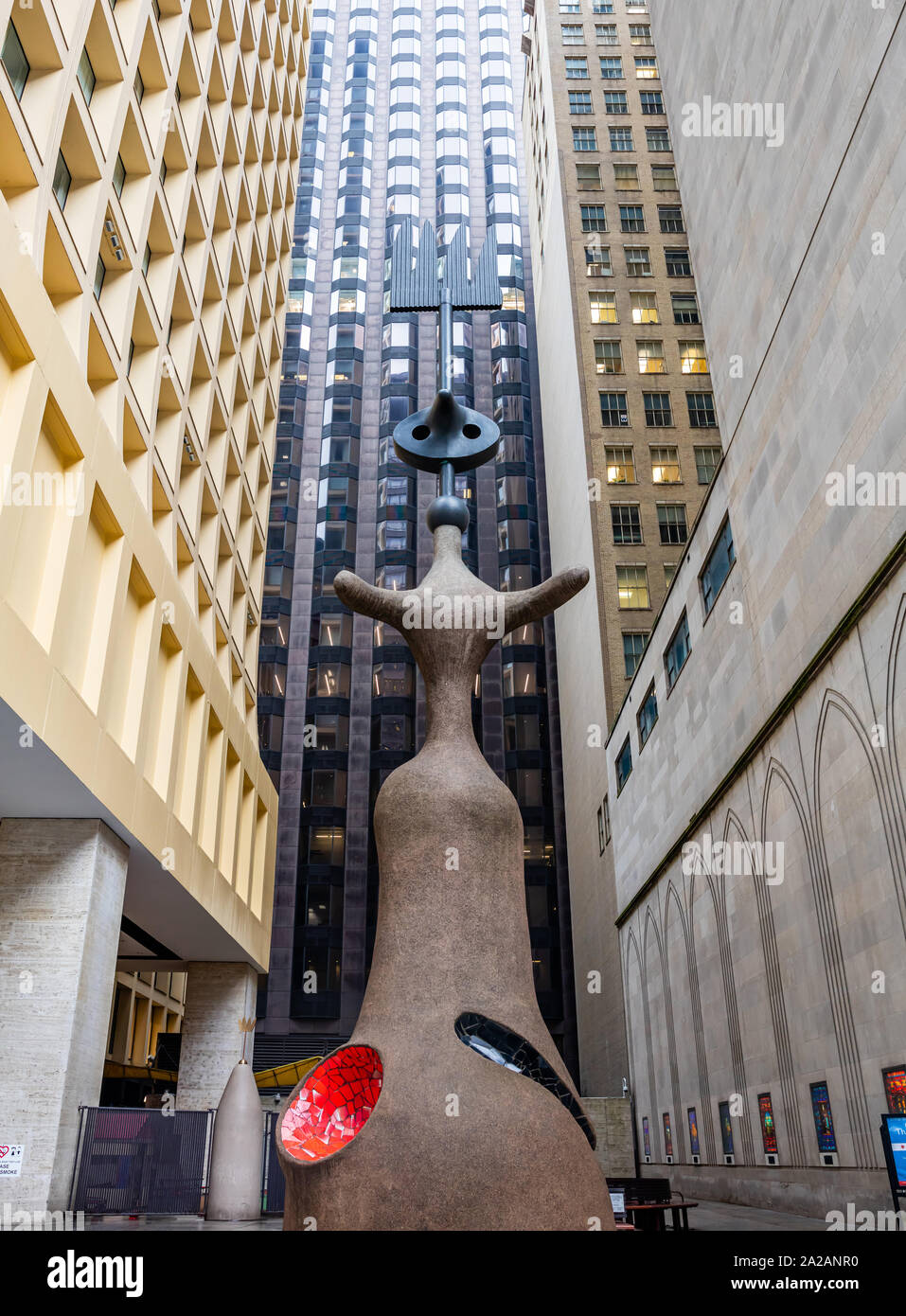 Chicago, Illinois, USA. May 9, 2019. Miro Chicago, the sun the moon and one star, sculpture in public view at Washington street. Stock Photo