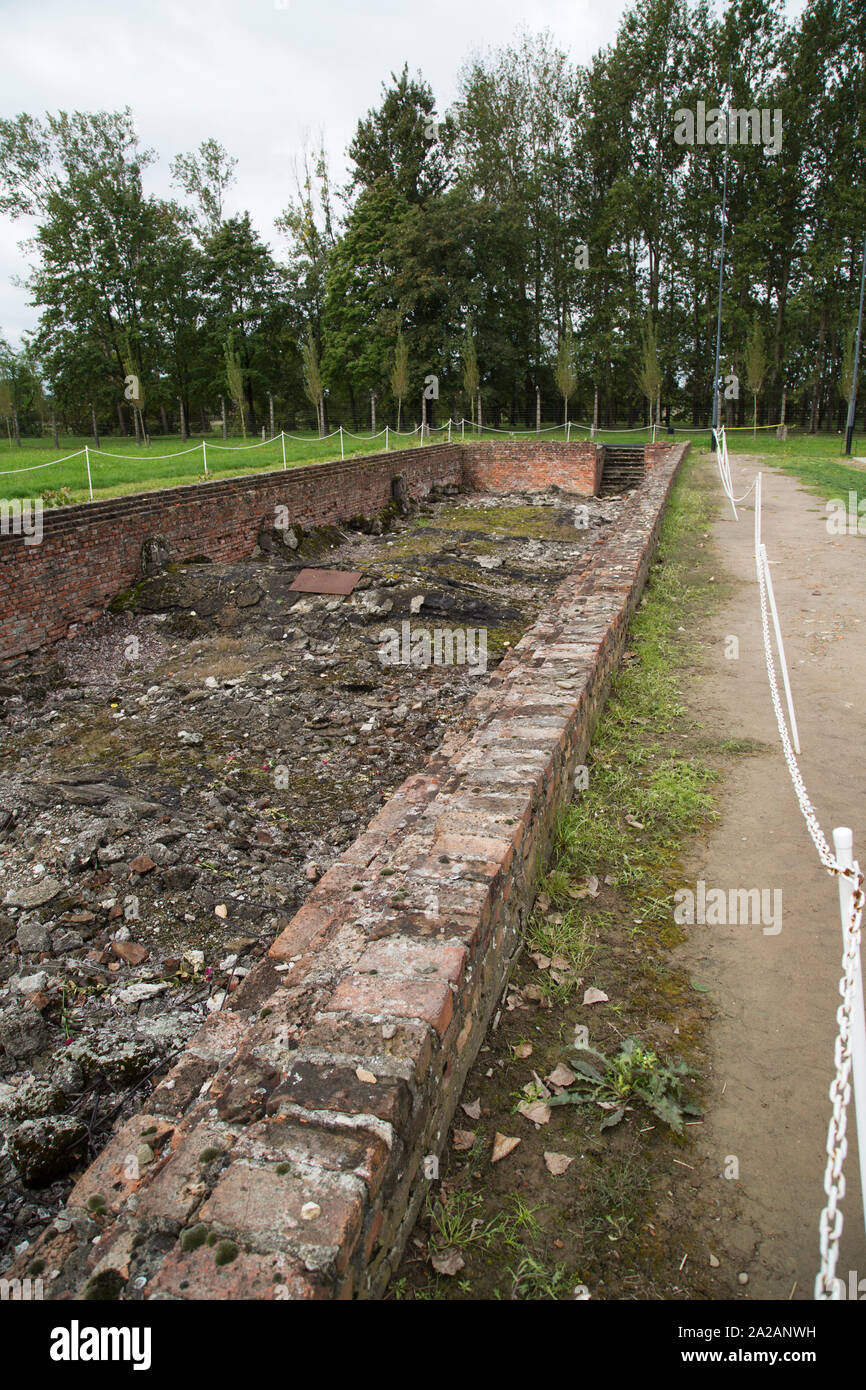 Remains of Gas Chamber, Auschwitz-Birkenau, former German Nazi concentration and extermination camp, Oswiecim, Poland. Stock Photo