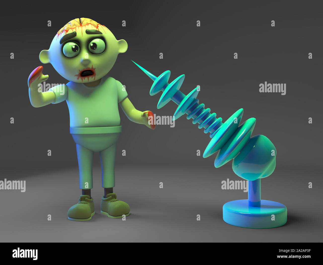 Zombie monster admires his new purchase, a death ray gun, 3d illustration render Stock Photo