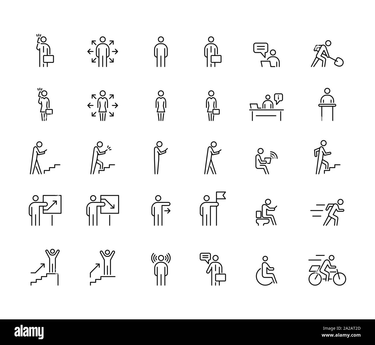 Business people 30 icons set simple line flat illustration Stock Vector ...