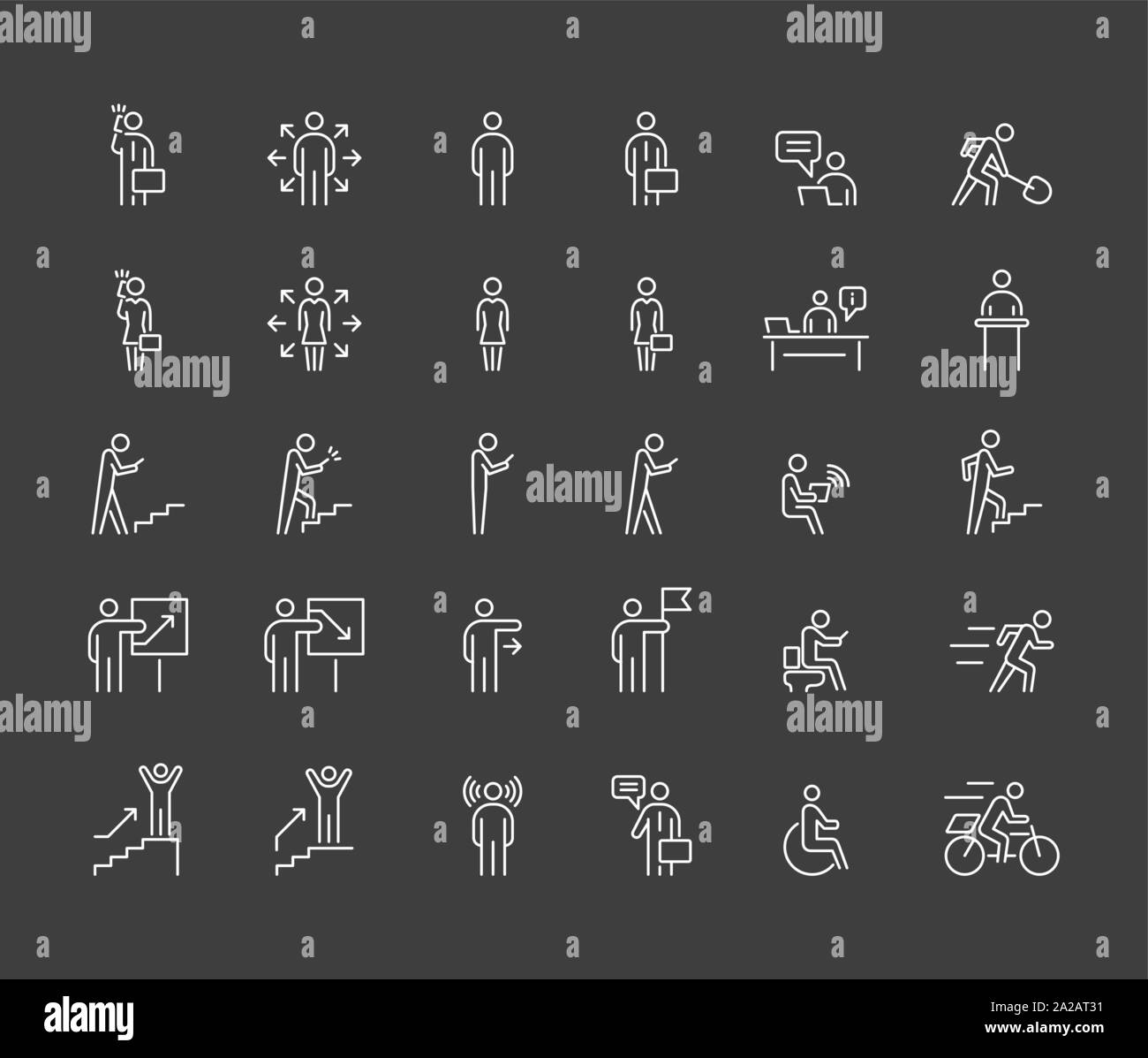 Business people 30 icons set simple line flat illustration Stock Vector ...
