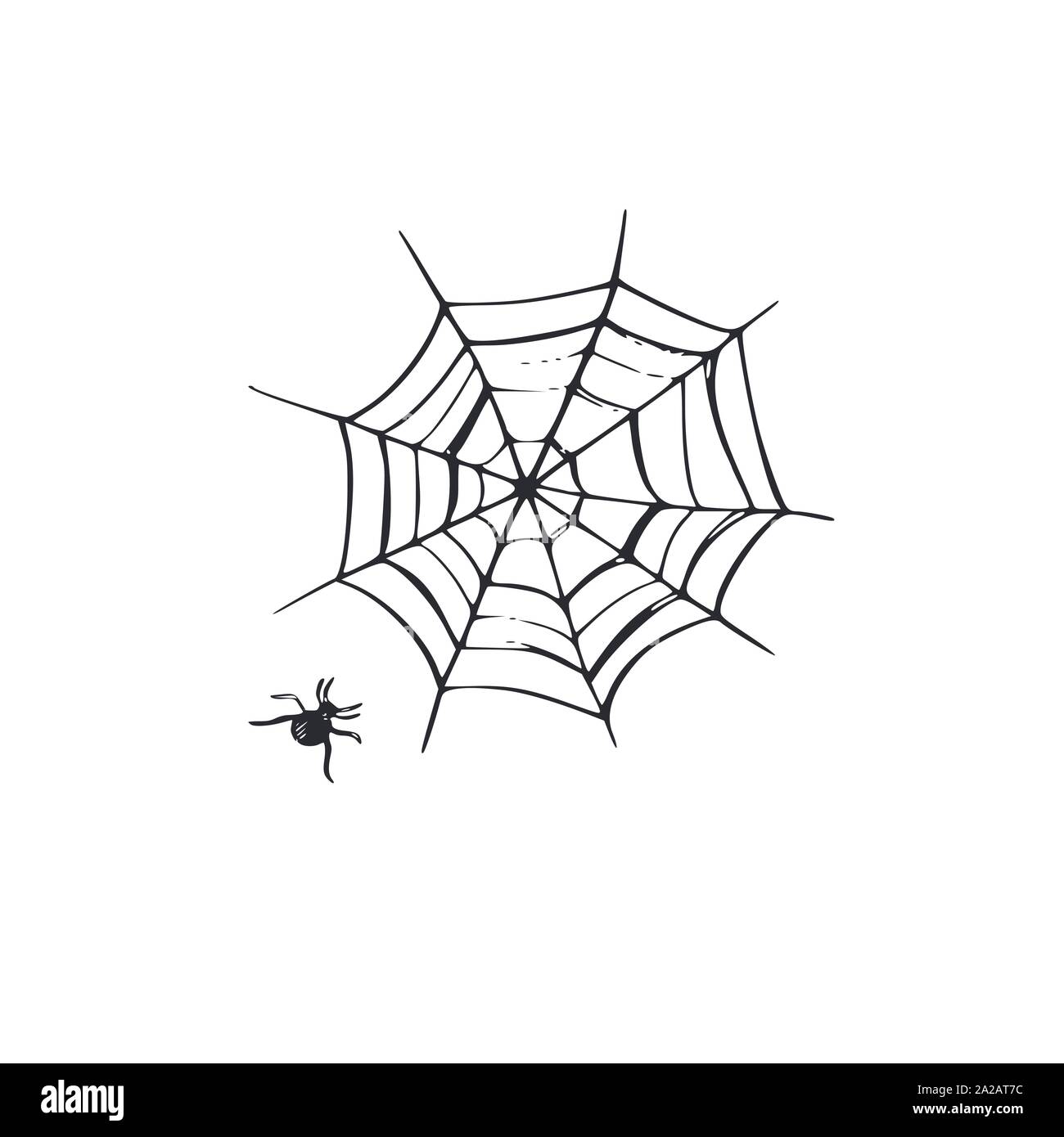 Spiderweb vector hand drawn cartoon illustration. Sketch style Stock Vector