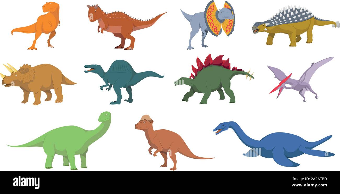 Dinosaurs vector illustration set in white background Stock Vector