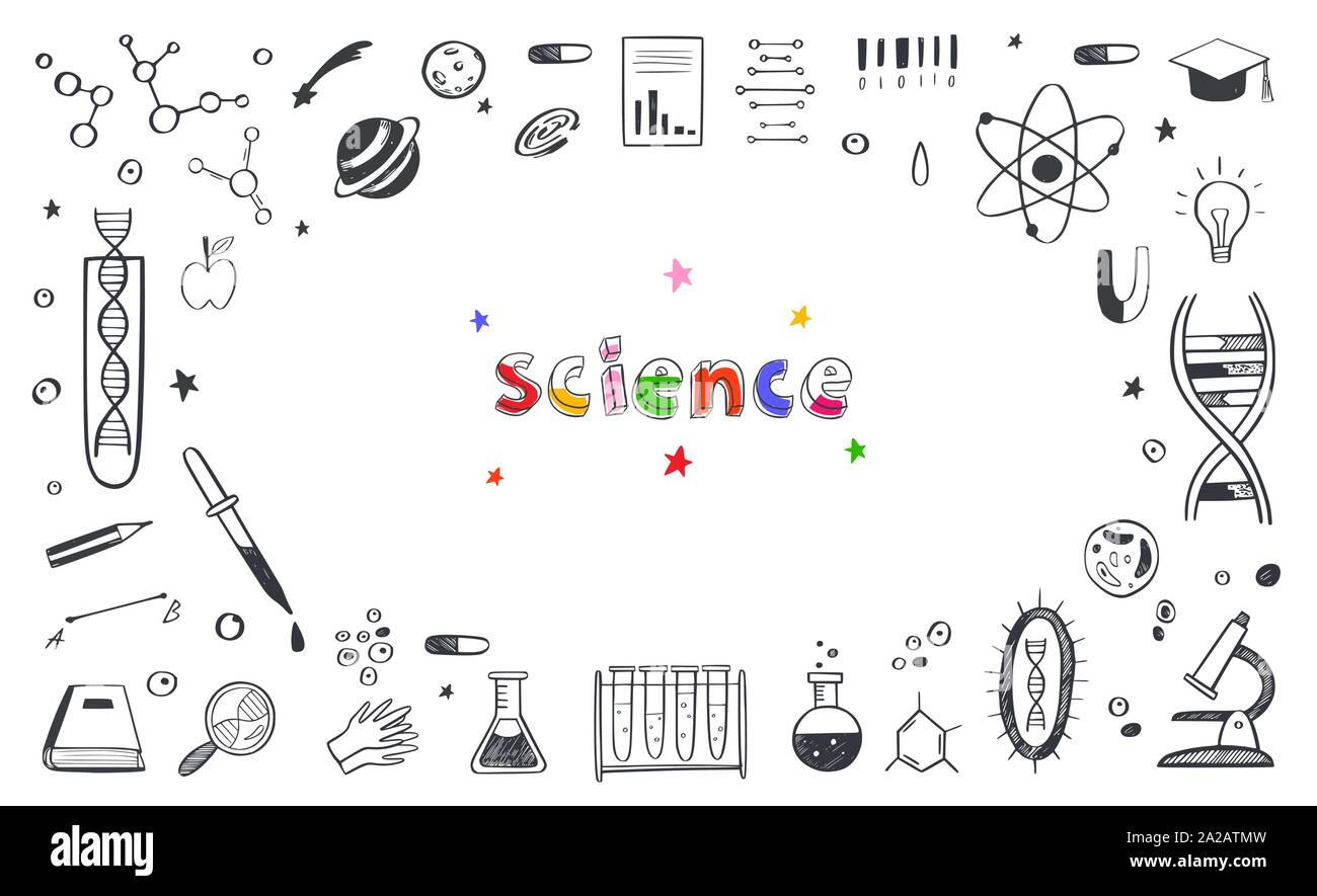 Vector hand drawn Science and Education doodle Frame . DNA, Biology