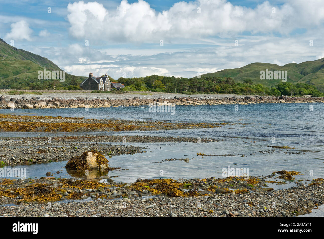 Tidal inlet and cottage. Isle of Mull, Scotland Stock Photo