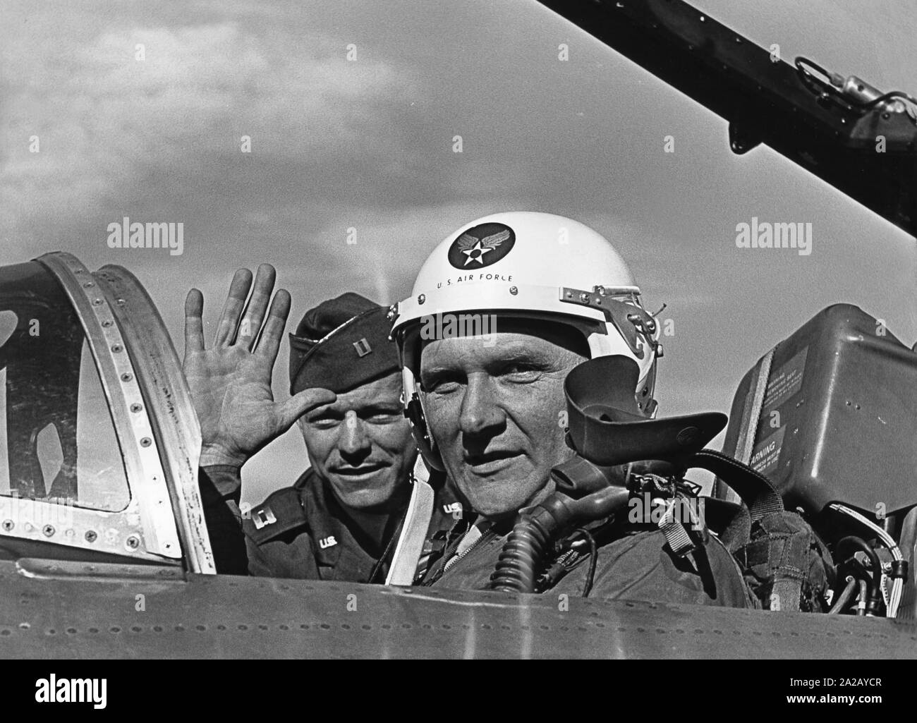 A German pilot with his American instructor in the cockpit of a