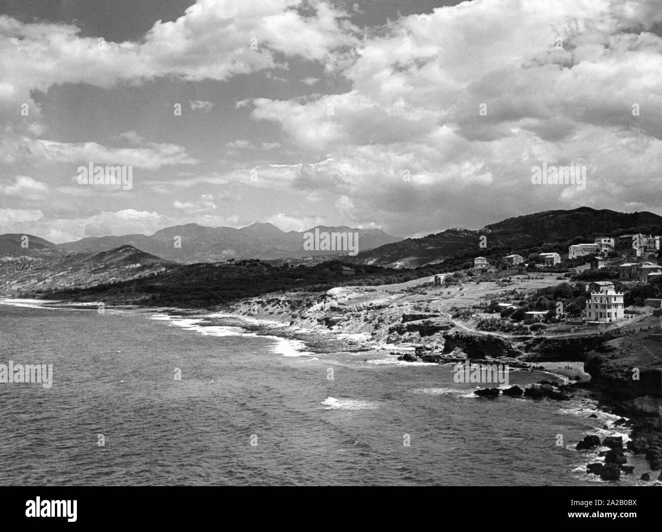 View from the sea on the Calabrian village of Palinuro. Stock Photo