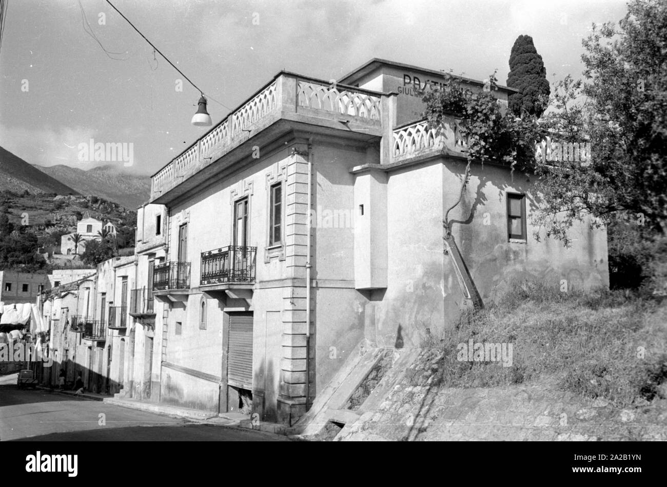 A quiet street with residential buildings in the small town of