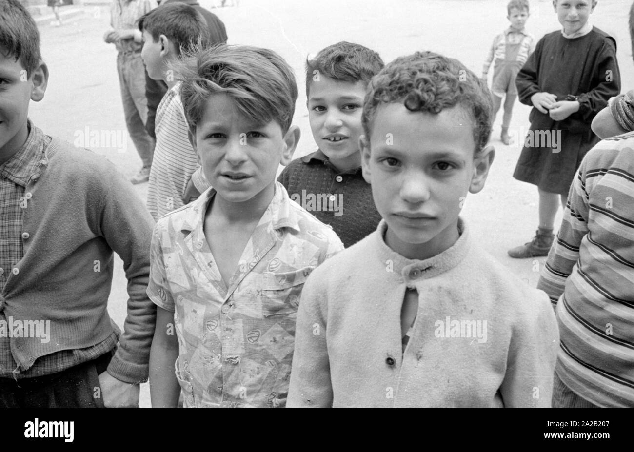 Photo of several children in the village of Montelepre. The small town in  the province of Palermo (region of Sicily) is 26km away from the city of  Palermo. Former Sicilian folk hero
