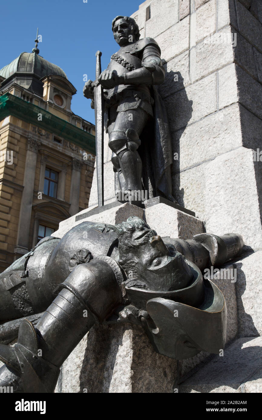 Statue of Grand Duke of Lithuania Vytautas and the slain Grand Master of the Teutonic Knights Ulrich von Jun. Grunwald Monument, Krakow, Poland Stock Photo