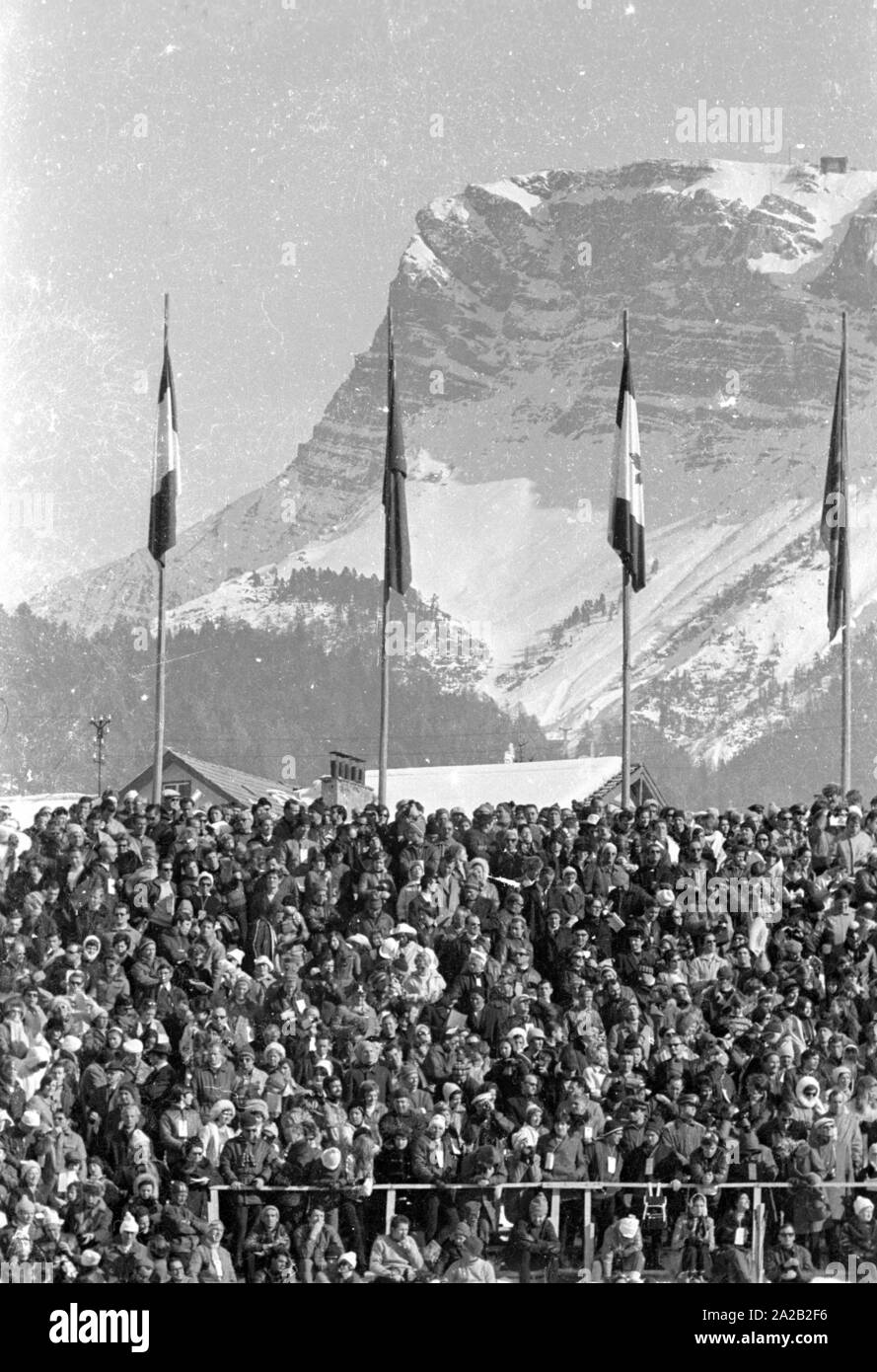 The Alpine World Ski Championships took place in Val Gardena between 7.2.1970 and 15.2.1970, and it had been the only World Cup so far, the results of which were included in the Alpine Ski World Cup. View of one of the grand stands in the finish area of ??a piste. Stock Photo