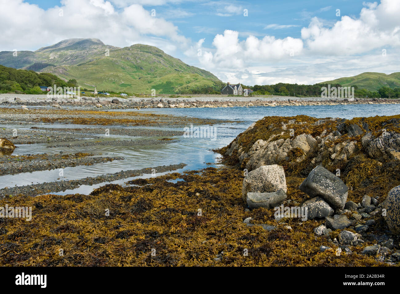 Tidal inlet and cottage. Isle of Mull, Scotland Stock Photo