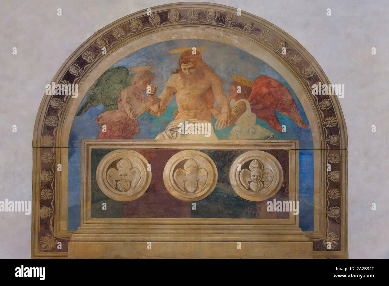 Dead Christ with Angels, Christ in the Sepulchre with Two Angels, Fresco, Andrea di Bartolo, Andrea del Castagno, circa 1447, Sant'Apollonia, Florence Stock Photo
