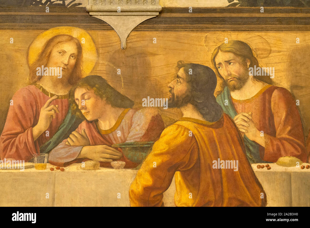 Last Supper, detail, fresco, Domenico Ghirlandaio, 1480, refectory, Convent of the Ognissanti,  Florence, Tuscany, Italy, Europe Stock Photo