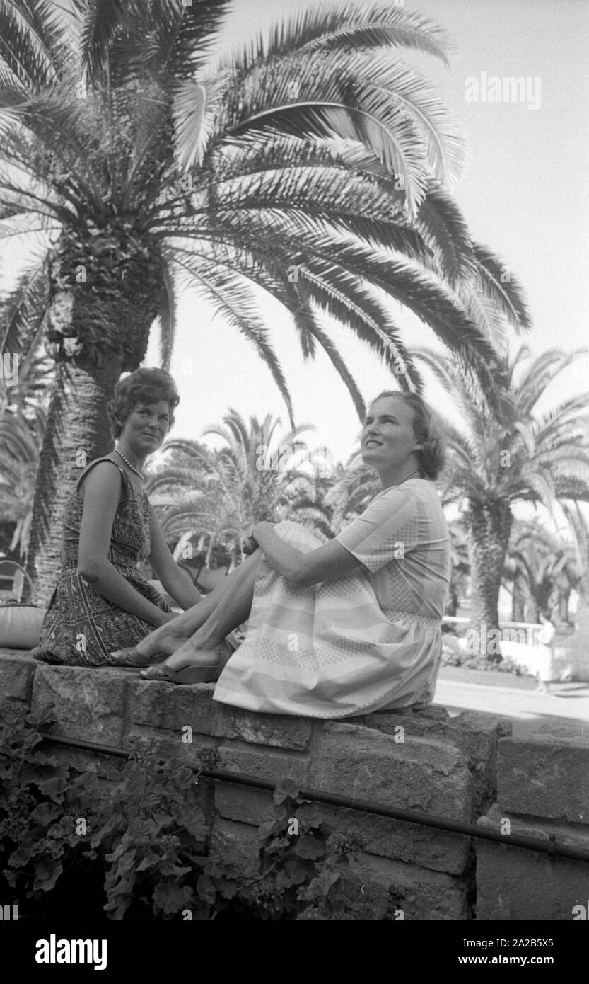 Two women in Agadir, Morocco. From the report 'Earthquake in Agadir'. The 1960 Agadir earthquake destroyed almost the entire city and is considered the most serious natural disaster in the history of Morocco. Stock Photo