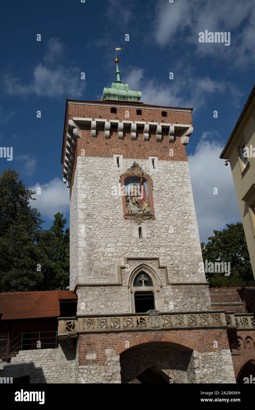 St. Florian's Gate Poland, is one of the best-known Polish Gothic towers, and a focal point of the Old Town Stock Photo
