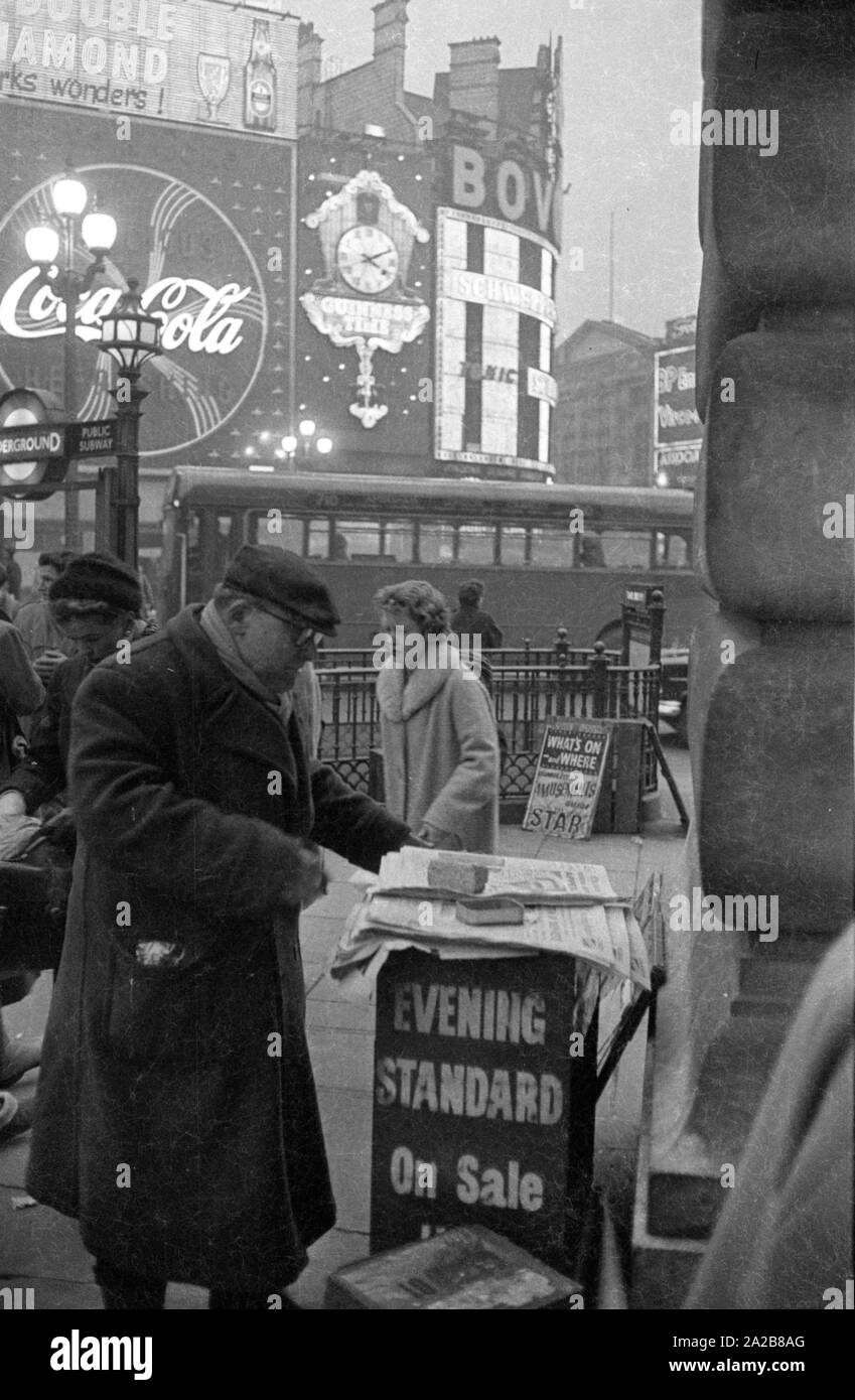 Newspaper stand at Piccadilly Circus in London. Stock Photo