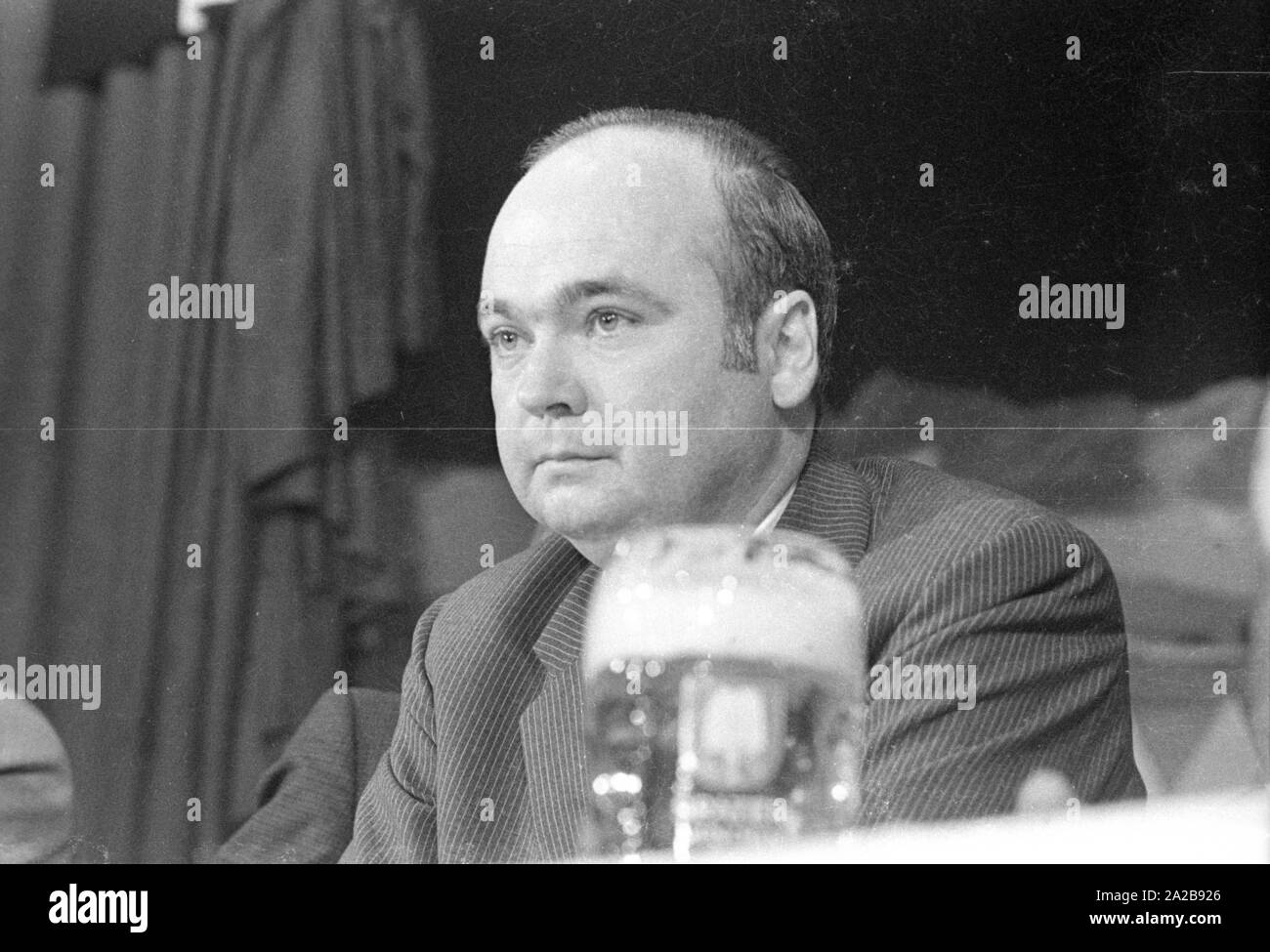 On 03.04.1971 the neo-Nazi party 'German People's Union' (today NPD) organized its first mass rally in Schwabinger Braeu in Munich, under the direction of the publisher Gerhard Frey.  There was a protest rally with leading politicians, a counter-demonstration and blockade of the building. Pictured: Dr. Gerhard Frey. Stock Photo