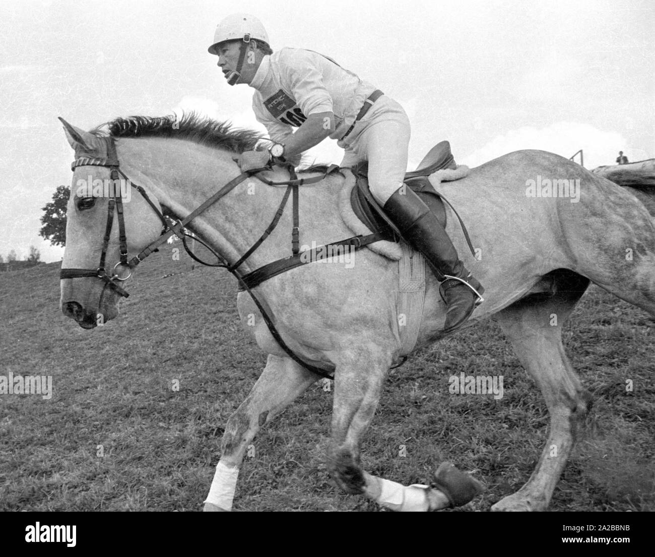 Competition in eventing, also known as military riding. The picture shows perhaps the European Eventing Championships 1971 at Burghley House in England. Stock Photo
