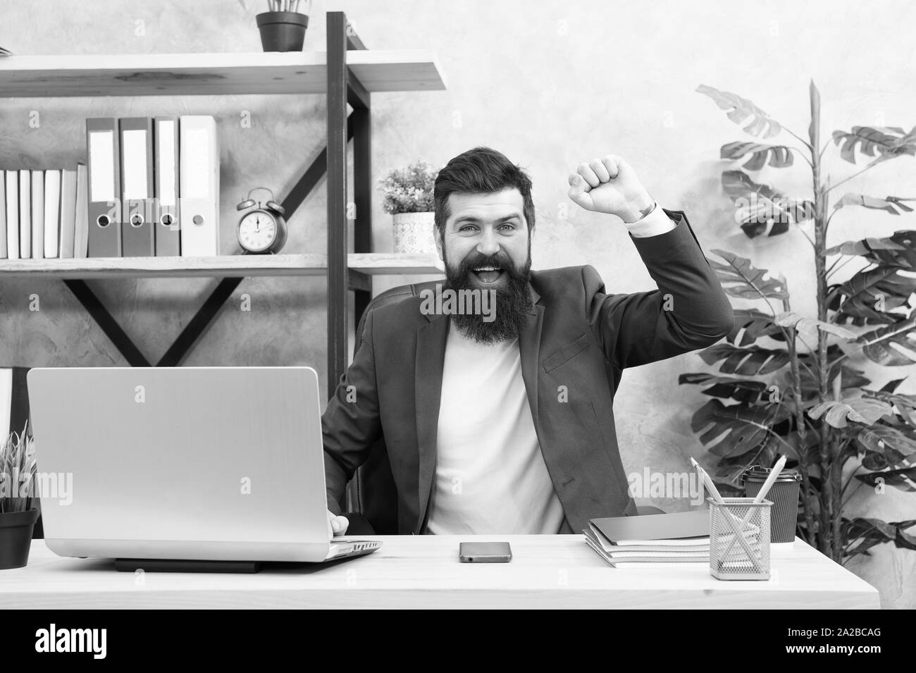 Successful Job Interview Answer Interview Questions Man Happy Bearded Hr Manager Sit In Office Job Interview Concept Tell Me About Yourself Leave Lasting Impression Making Offer Candidate Stock Photo Alamy