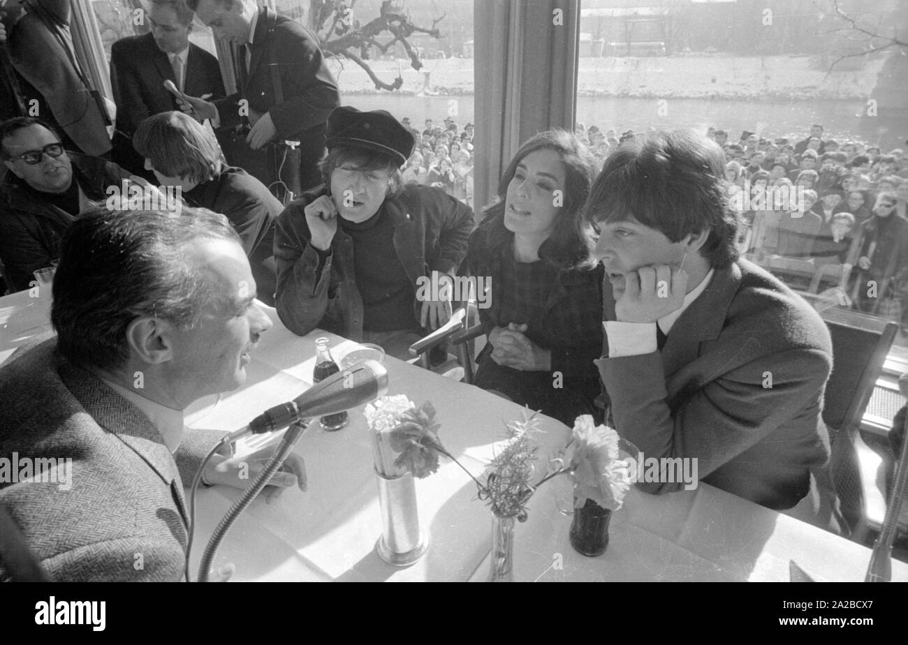 Press Conference Of The British Band The Beatles In The Osterreichischer Hof In Salzburg On The Occasion Of The Shooting Of The Film Help In The Picture From Left George Harrison Averted