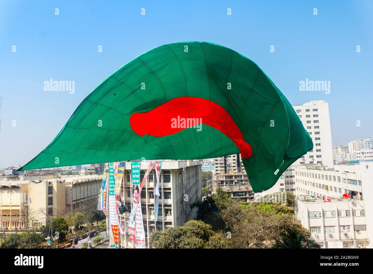 Bangladeshi Flag Waving in sky at Dhaka, Bangladesh. Stock Photo