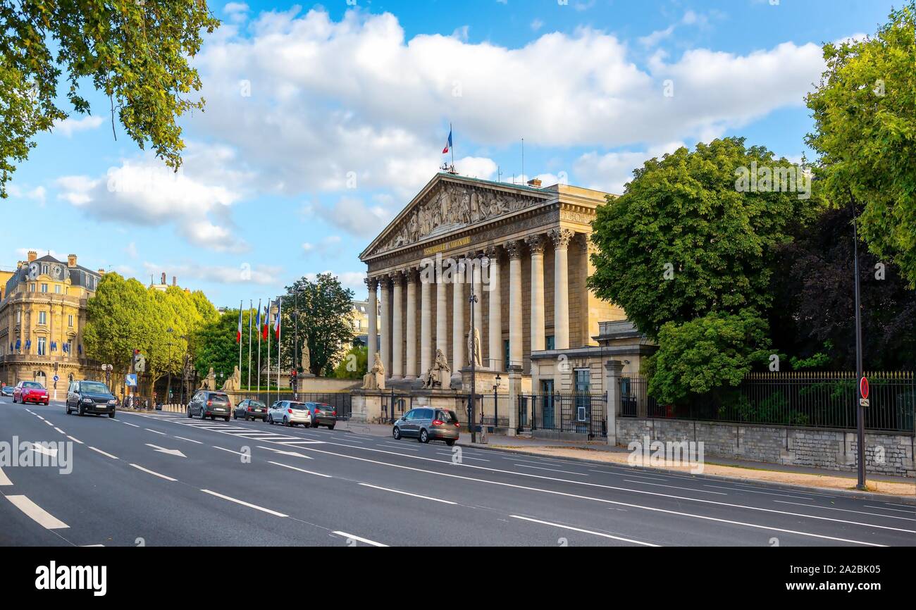 National Assembly Building in Paris at sunset. Stock Photo