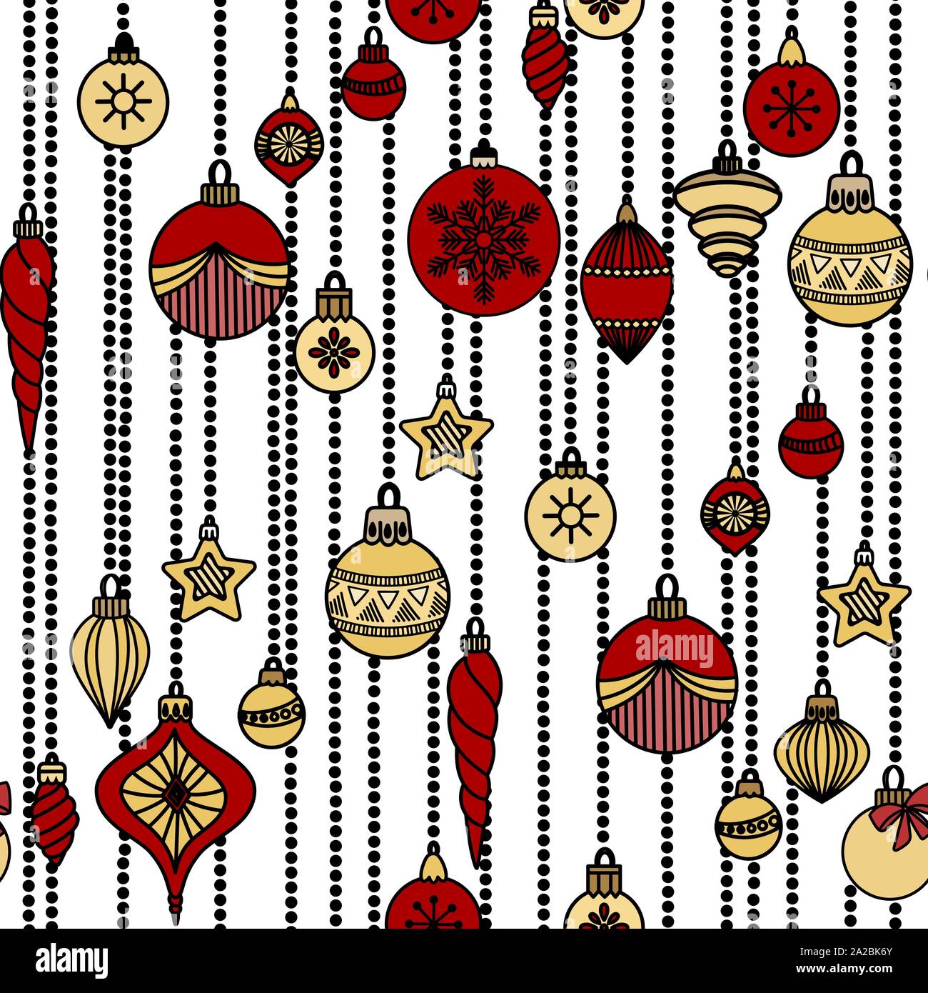 Seamless pattern with christmas toys, balls and stars. Hand drawn ...