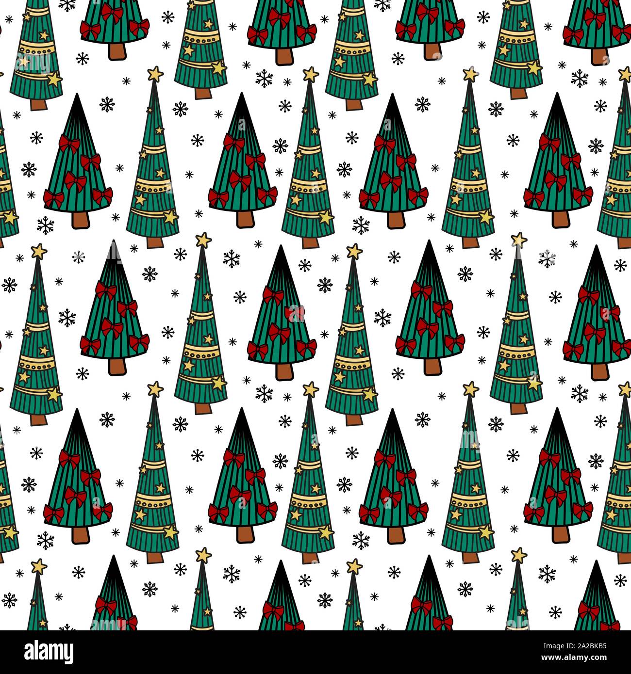Seamless Christmas Tree on Green Wrapping Paper