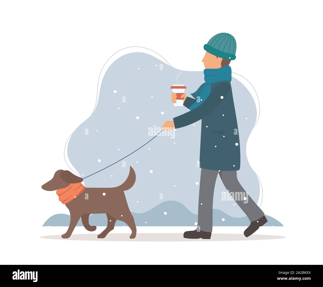 Man walking a dog in the snow Stock Vector Images - Alamy