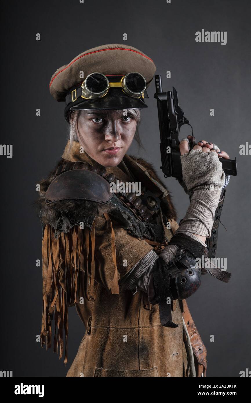 Grimy Post Apocalypse Female Survivor Smoking Stock Photo Alamy