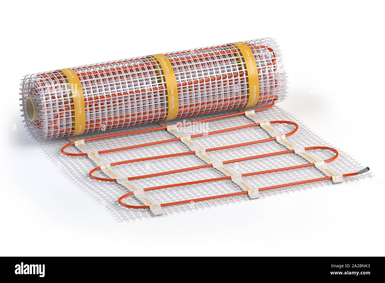 Mat electric floor heating system isolated on white. Heated warm floor