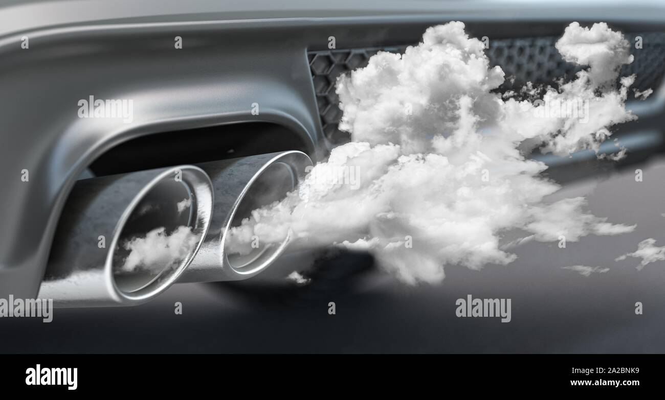 Combustion fumes co2 coming out of car exhaust pipe. Ecology, pollution