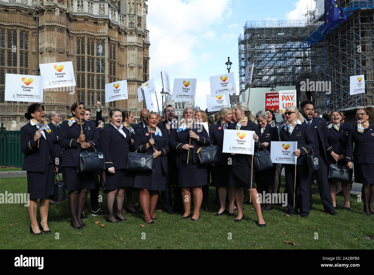 Thomas Cook Protest Ex-Thomas Cook employees protest outside Parliament in Westminster ...