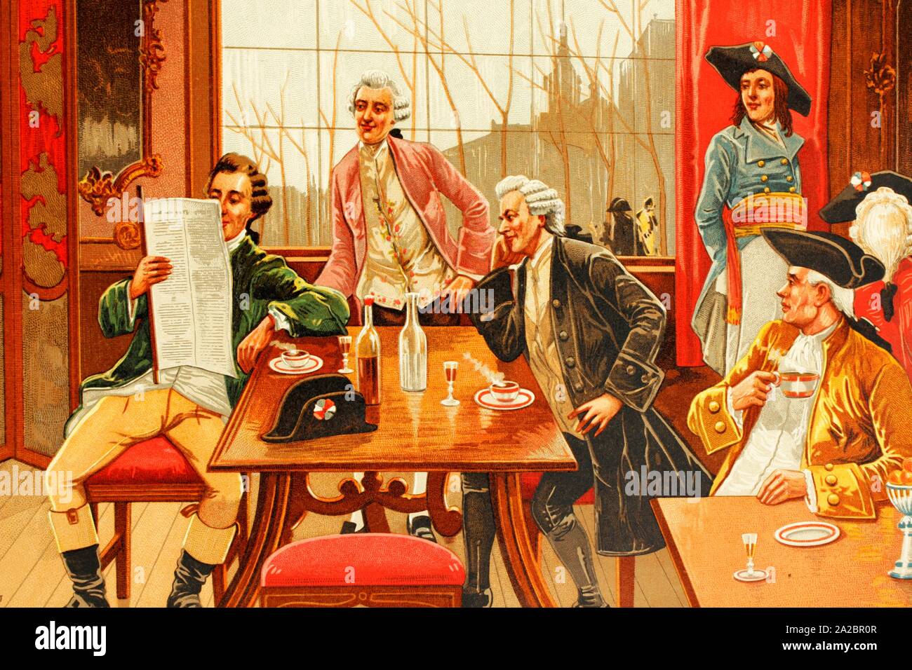 French café of Paris, France, during the French revolution. Antique