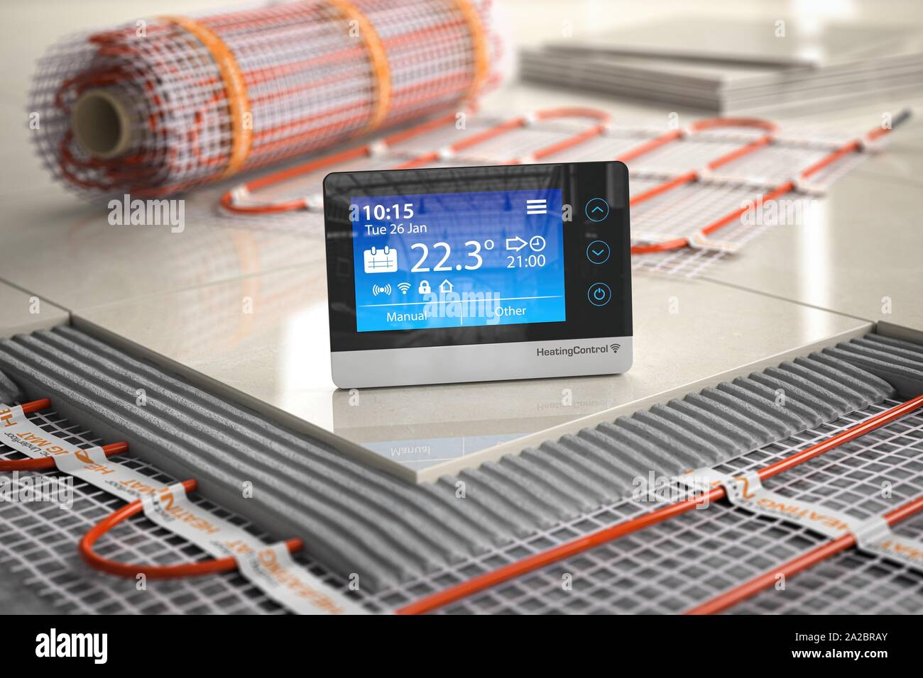 Underfloor heating. Heating climat control thermostat with mat elecric