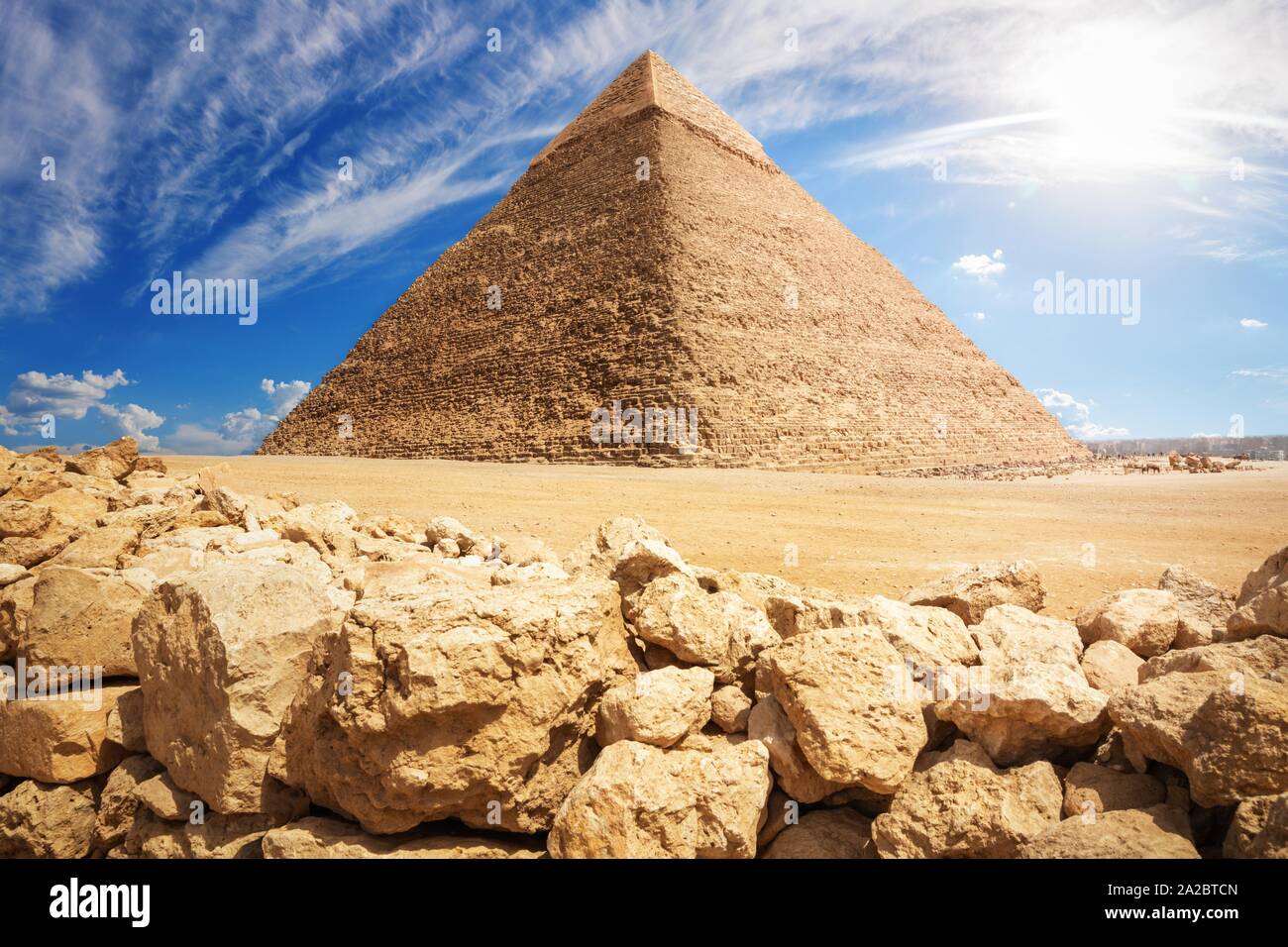 Wonderful Pyramid of Khafre in Giza desert, Cairo, Egypt. Stock Photo