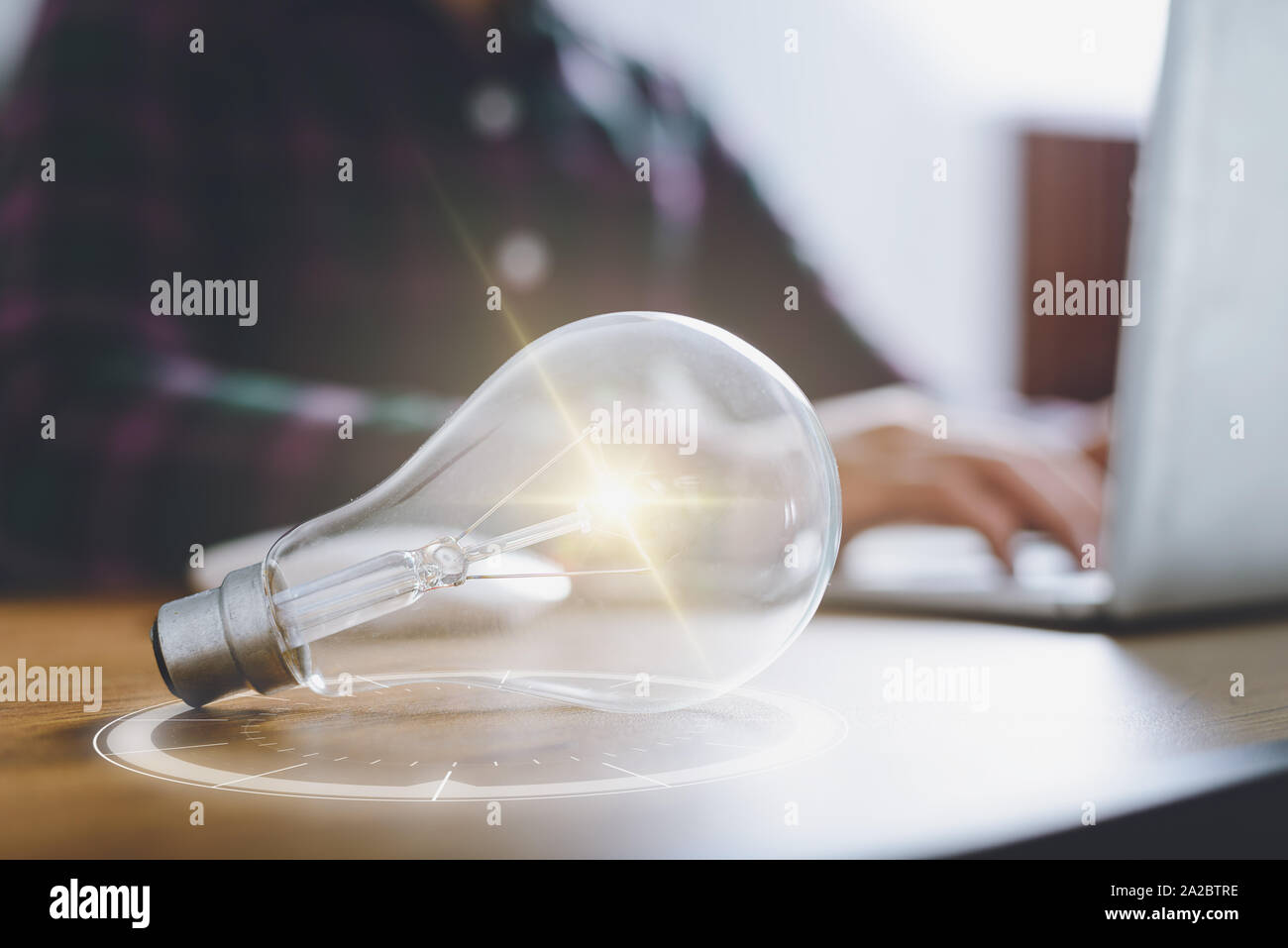 Creativity and innovative are keys to success.Concept of new idea and innovation with Brain and light bulbs. Stock Photo