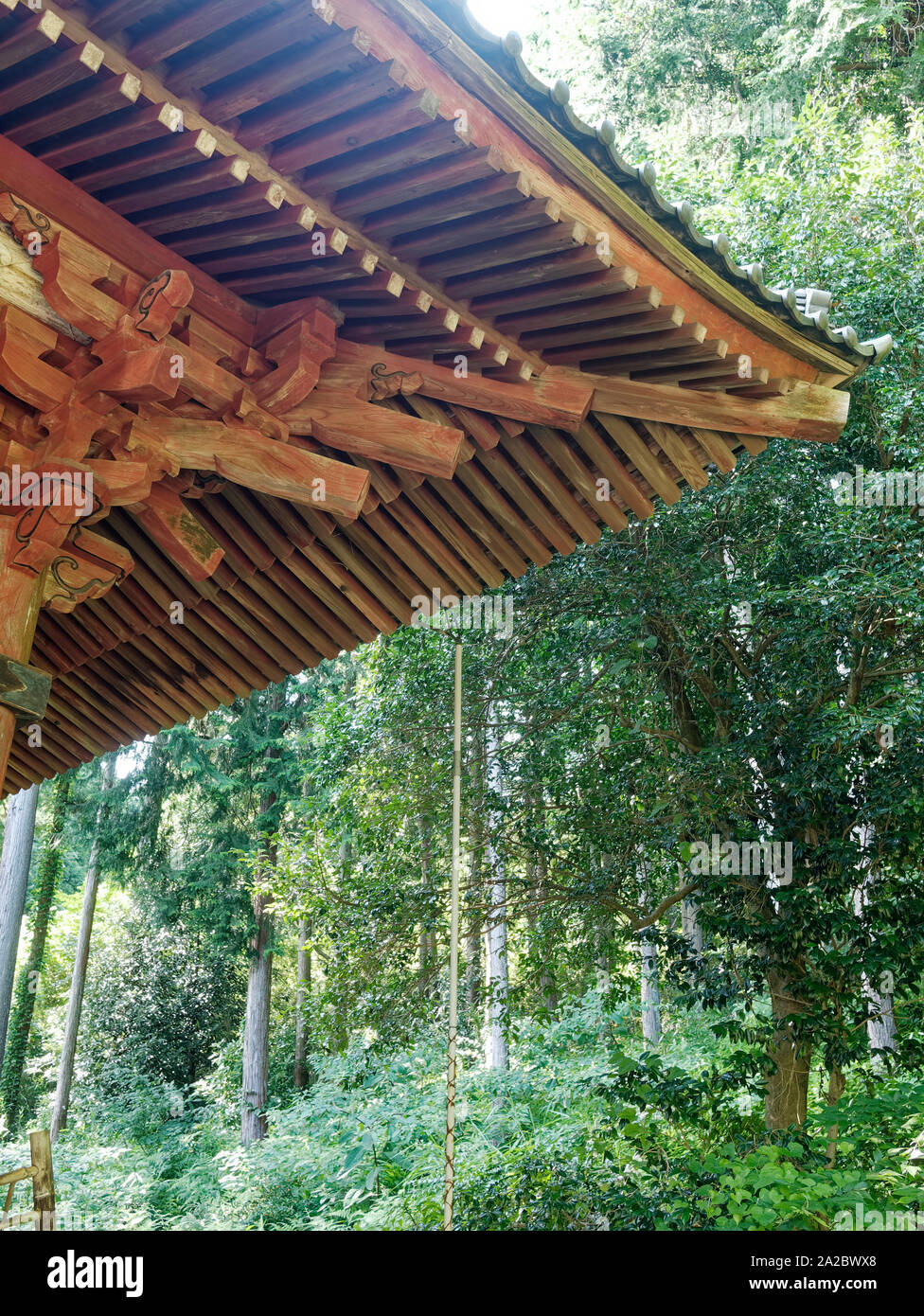 Decorative roof of the Minoge Dainichidou Buddhist Temple in Mount Minoge, erected in 1729 and registered as Registered Tangible Cultural Properties. Stock Photo
