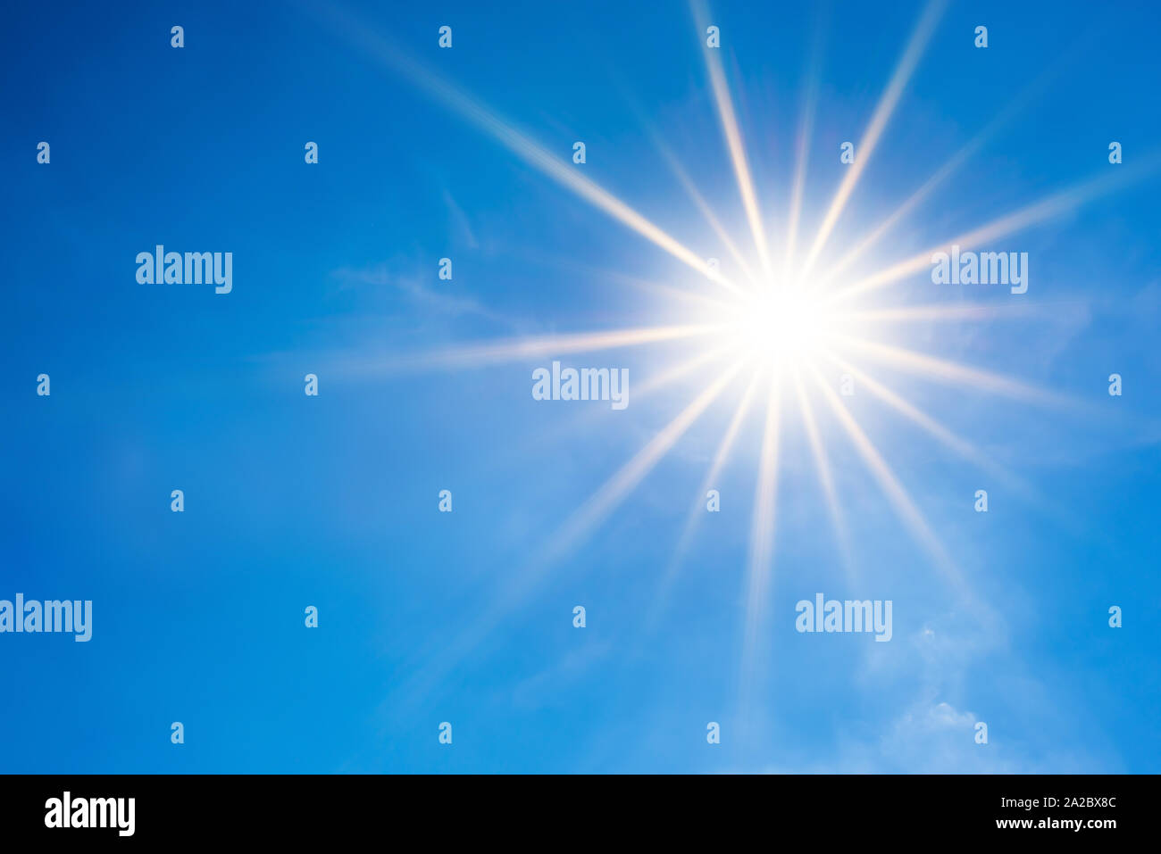 Summer background, wonderful blue sky with bright sun Stock Photo