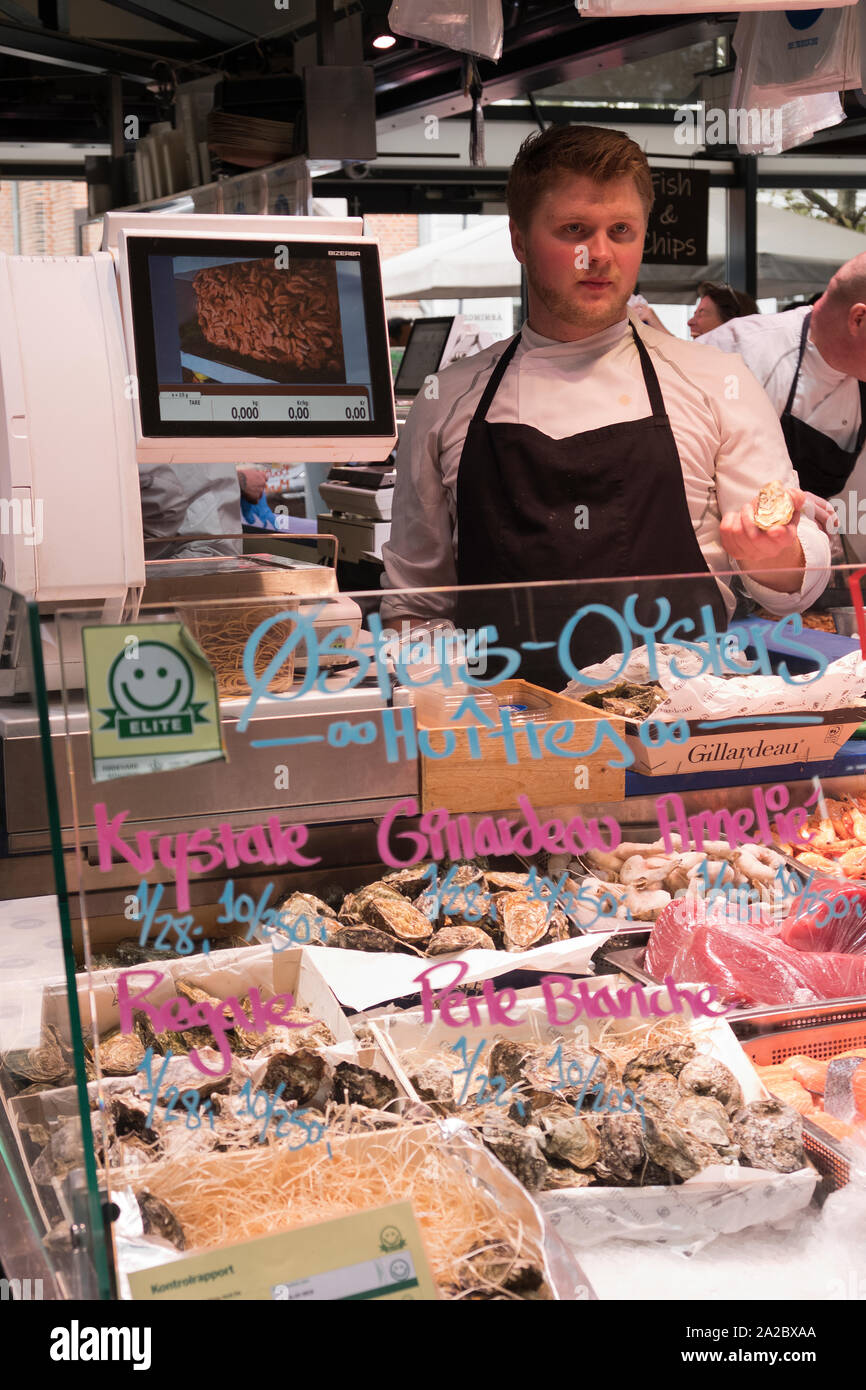 Fish counter inside the Torvehallerne Market in Copenhagen, Denmark Stock Photo Alamy