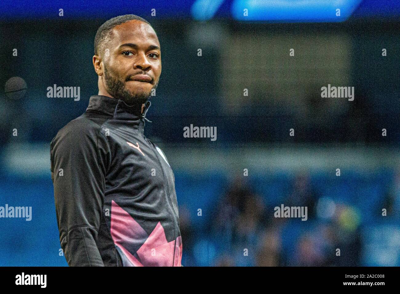 Raheem Sterling (Manchester City) during the UEFA Champions League group match between Manchester City and Dinamo Zagreb at the Etihad Stadium, Manchester, England on 1 October 2019. Photo by James  Gill. Stock Photo