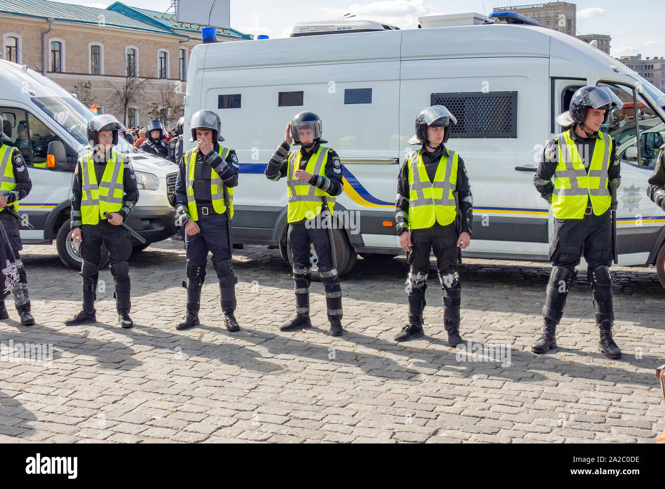 Kharkiv, Ukraine, September 2019 Police security cordon. Policemen in ...