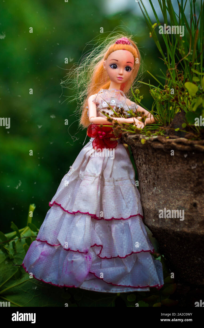 Doll s white full frock model Posing in Attractive Pose. India Stock Photo Alamy