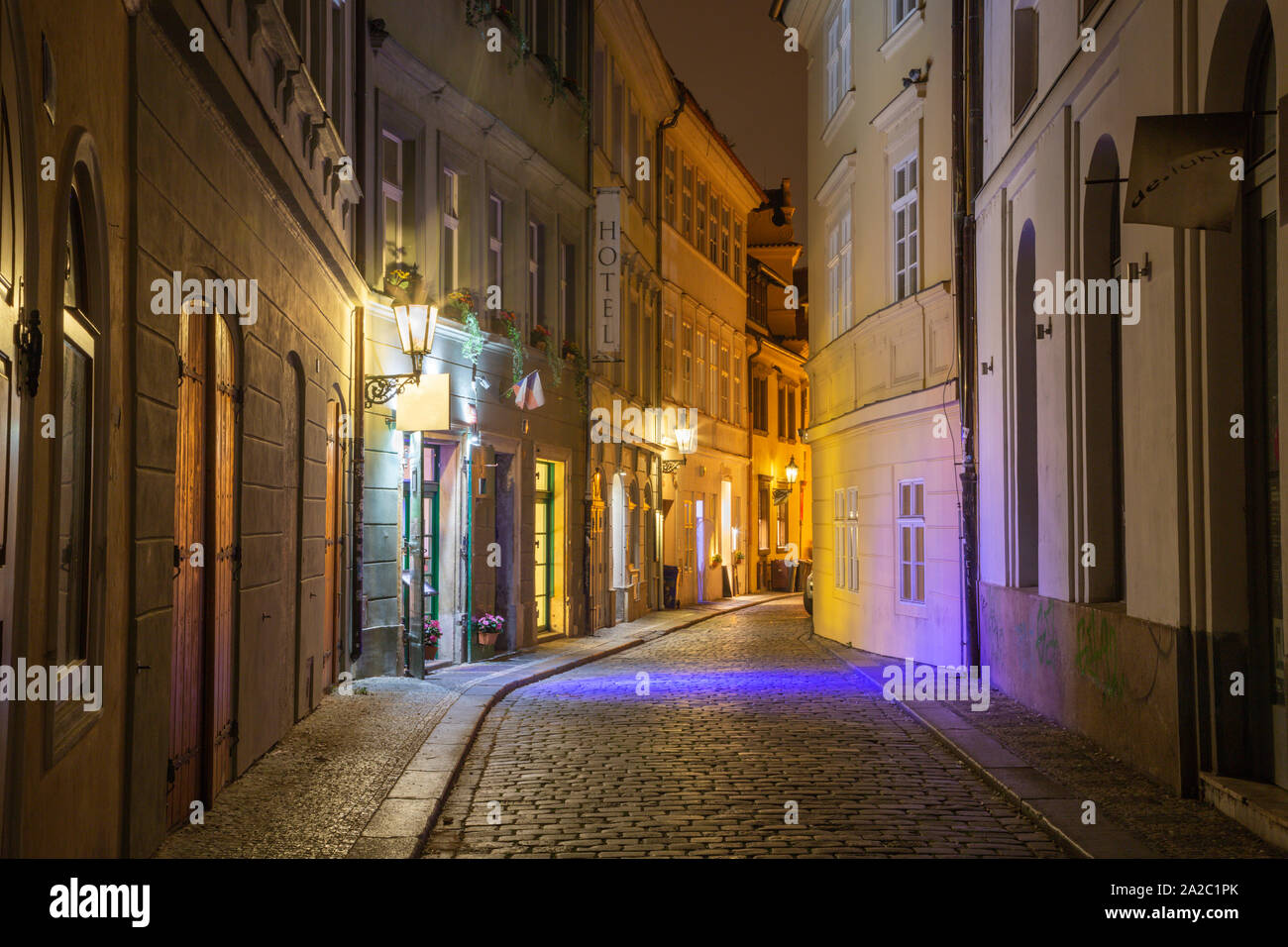 PRAGUE, CZECH REPUBLIC - OCTOBER 17, 2018: The aisle of Old Town at the night. Stock Photo